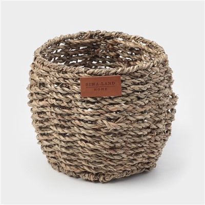 УЦЕНКА Кашпо ручного плетения из соломы, круглое, 15.5×15.5×12.5 см