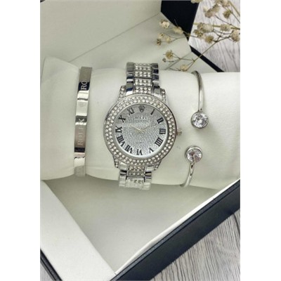 Подарочный набор для женщин часы, 2 браслета + коробка #22853326