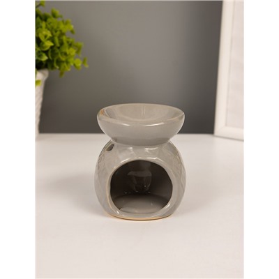 УЦЕНКА Аромалампа для эфирных масел керамика «Цветочки в ромбах», серая, 6.3×6.3×7.5 см