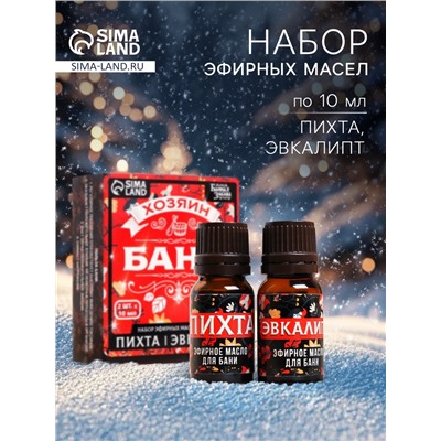 Набор эфирных масел «Хозяин бани», в подарочной коробке, пихта, эвкалипт, 2 шт. по 10 мл