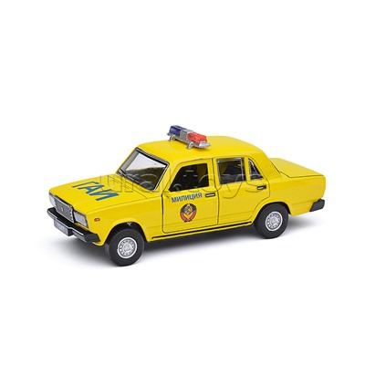 Машина металл ВАЗ-2107 Полиция 12 см, (св-зв, дв, баг,ин, желтый) инерц., в коробке