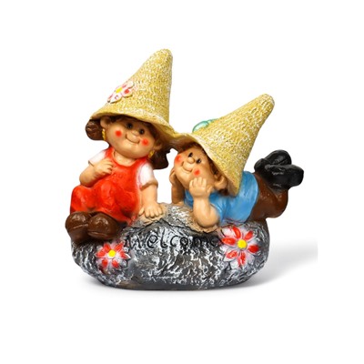 Садовая фигура из полистоуна «Девочка с мальчиком на камне», 42×22×41 см