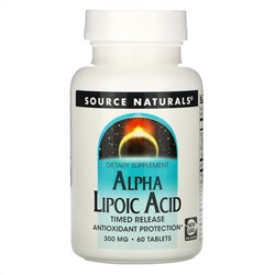 Source Naturals, альфа-липоевая кислота, медленное высвобождение, 300 мг, 60 таблеток
