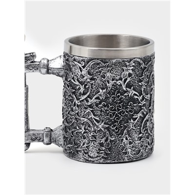 Кружка средневековая «Череп с мечом. Хэллоуин», 400 мл, 14×9×11 см, нержавеющая сталь, серебристая