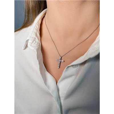 Колье крест из серебра с фианитами родированное 925 пробы кц-2023р200