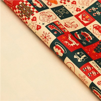 Бумага упаковочная новогодняя крафт белый «Календарь», 50×70 см