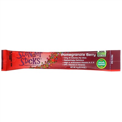Now Foods, Real Food, Slender Sticks, со вкусом граната и ягод, 12 стиков, по 4 г (0,14 унции)