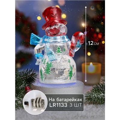 Ёлочная игрушка «Снеговик», 12 см, от батареек LR1133×3, свечение мульти (RGB)