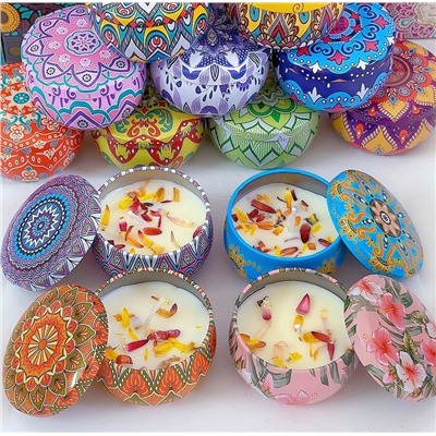 Свеча ароматическая в банке на соевом воске с эфирными маслами, 80 гр. (ЦВЕТ СЛУЧАЙНЫЙ)