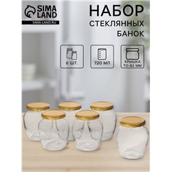 Набор стеклянных банок с крышкой для консервации «Амфора», ТО-82 мм, 720 мл, 6 шт.