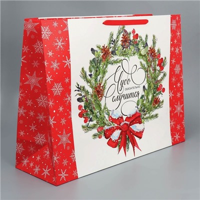 Пакет подарочный новогодний ламинированный «Новогодний венок», XXL 61×46×20 см