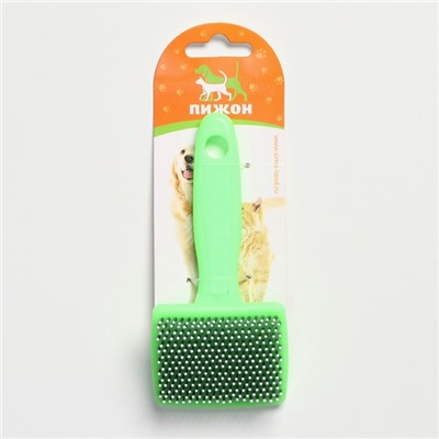 Пуходерка малая, 6×13.5 см, мягкая, с закруглёнными зубьями, пластик, зелёная