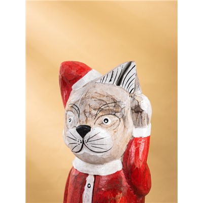 УЦЕНКА Сувенир интерьерный «Кот в новогоднем костюме», 15×13×40 см, дерево
