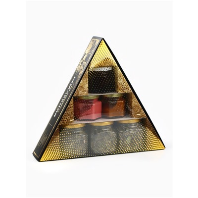 Подарочный новогодний набор «Золотая коллекция»: чай травяной 25 г × 3 шт., варенье с шишками 100 мл., крем-мёд 120 г × 2 шт.