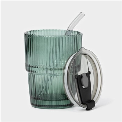 Стакан «Вино Верде», 350 мл, с крышкой и трубочкой, стекло, зелёный