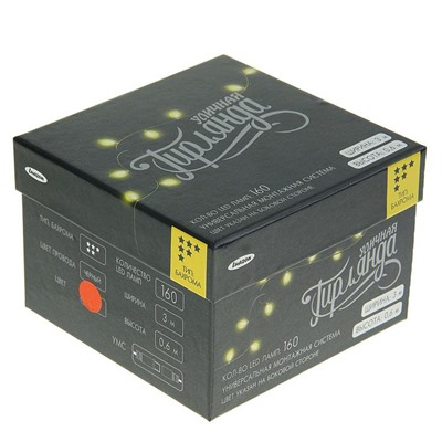 Гирлянда «Бахрома» 3×0.6 м, IP44, УМС, тёмная нить, 160 LED, свечение красное, 220 В