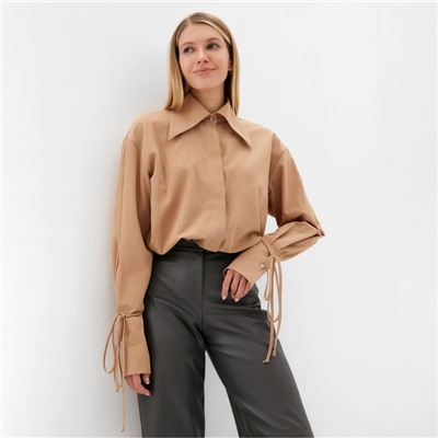 Рубашка женская с завязками MINAKU: Casual Collection, размер 50, бежевая