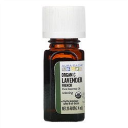 Aura Cacia, Чистое эфирное масло, органическая французская лаванда 7,4 мл (0,25 жидкой унции)