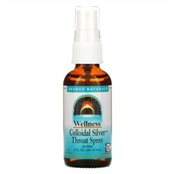 Source Naturals, Wellness, спрей для горла с коллоидным серебром, 30 част./млн, 59,14 мл (2 жидк. унции)