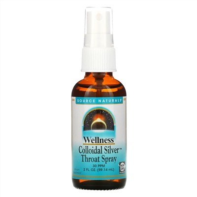 Source Naturals, Wellness, спрей для горла с коллоидным серебром, 30 част./млн, 59,14 мл (2 жидк. унции)