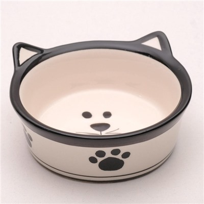Миска для кошек Пижон «Подмигивающий кот», 200 мл, 11×4.8 см, керамика, белая, чёрная