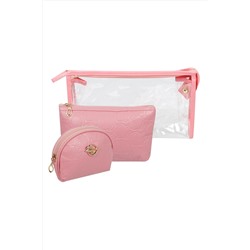 Kristaller Набор косметичек Embossing circle 3 in 1, розовый KRISTALLER, 1111202