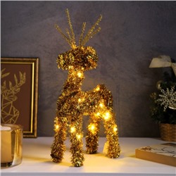 Светодиодная фигура из мишуры «Олень золотистый» 34×16 см, 20 LED, батарейки AG10×3 (в комплекте), свечение тёплое белое