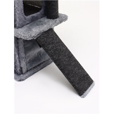 Домик для кошек с когтеточкой, 33×40×103 см, квадратный, ковролин, серый