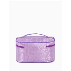 Косметичка-сундучок на молнии, на подкладке, с ручкой, зеркалом, с буквами, сиреневая