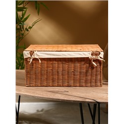 Корзинка прямоугольная с крышкой и тканевым подкладом, 44×30×20 см, ротанг