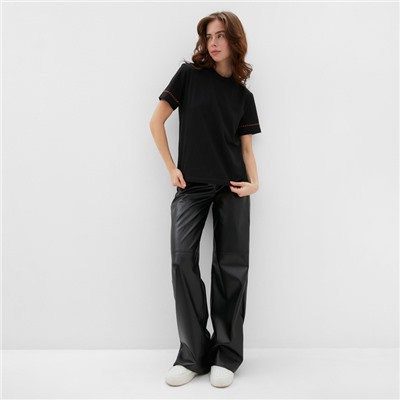 Футболка женская с красным кантом Basic line чёрная, размер 44