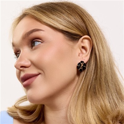 Серьги цветы ювелирная бижутерия Итальянское золото (покрытие желтое 14к) вставка: эмаль, цвет: черный матовый, арт.313.344