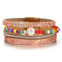 Браслет, жемчуг swarovski , кожа , сталь, ALBW159р