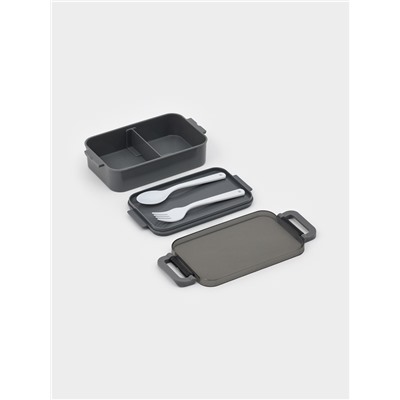 Набор посуды с собой Доляна, 4 предмета: бутылка 500 мл, ланч-бокс 20×17×5.5 см, вилка, ложка, пластик, серый