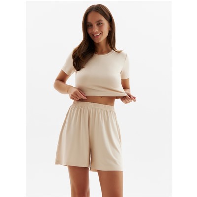 Пижама женская (футболка, шорты) MINAKU: Home collection, размер 44, бежевая