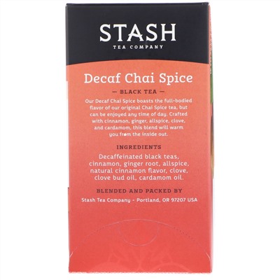 Stash Tea, Black Tea, Decaf Chai Spice, 18 Tea Bags, 1.1 oz (33 g)