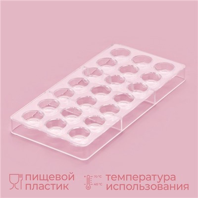 Форма для конфет и шоколада KONFINETTA «Тоффи. Круг», 27.5×17.5×2.5 см, 21 ячейка 2.5×1.5 см, прозрачная