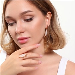 Комплект ювелирной бижутерии коллекция "Дубай" серьги и кольцо 19 р, покрытие позолота, вставка: искусственный камень молочного цвета, арт.314.798-19