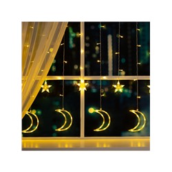 Гирлянда «Бахрома» 2.7×0.9 м с насадками «Месяц», IP20, прозрачная нить, 138 LED, свечение тёплое белое, 8 режимов, 220 В