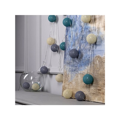 Гирлянда - нить, 5 м с насадками «Клубки серо-зелёные», IP20, прозрачная нить, 20 LED, свечение белое, 220 В