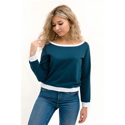 Кофта лодочка женская с округлым вырезом (Петроль)
