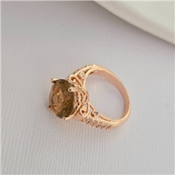 Кольцо 20 р ювелирная бижутерия коллекция "Дубай", покрытие позолота, вставка: фианиты и цирконы, цвет: коричневый и прозрачный, арт.414.130-20