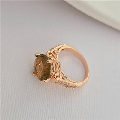 Кольцо 17 р ювелирная бижутерия коллекция "Дубай", покрытие позолота, вставка: фианиты и цирконы, цвет: коричневый и прозрачный, арт.414.130-17