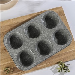 Форма для выпечки «Элин Мрамор. Кекс», 31.5×21.5×3.7 см, 6 ячеек, антипригарное покрытие, цвет серый