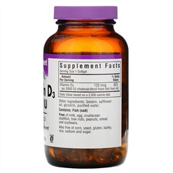 Bluebonnet Nutrition, витамин D3, 5000 МЕ, 250 мягких таблеток