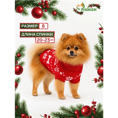 Свитер «Косточки-снежинки», размер 8 (ДС 20-23, ОГ 25-32, ОШ 16-19 см), красный