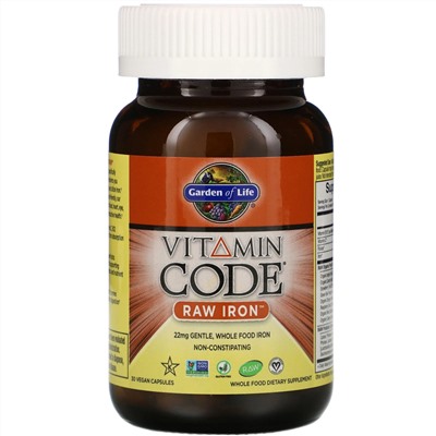 Garden of Life, Vitamin Code, RAW Iron, 30 веганских капсул