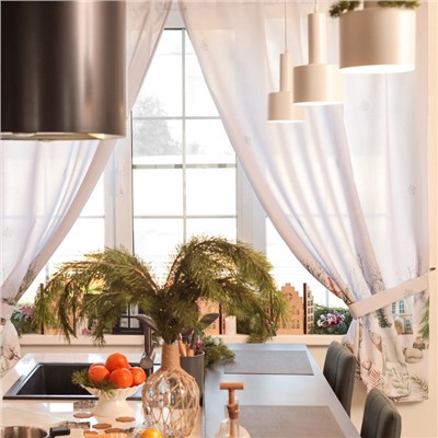 Комплект штор для кухни с подхватами «Этель. Звери в городе», 2 шт., белые, 145×180 см