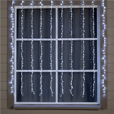УЦЕНКА Гирлянда «Водопад» 2×1.5 м, IP44, УМС, белая нить, 400 LED, 220 В, 8 режимов, свечение белое