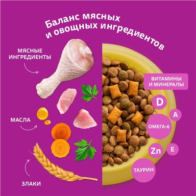 Сухой корм Whiskas для кошек, курица/индейка, подушечки, 1.3 кг